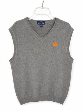 Clemson Tigers Gray Sweater Vest Vantage Orange Paw Logo Size L Pullover